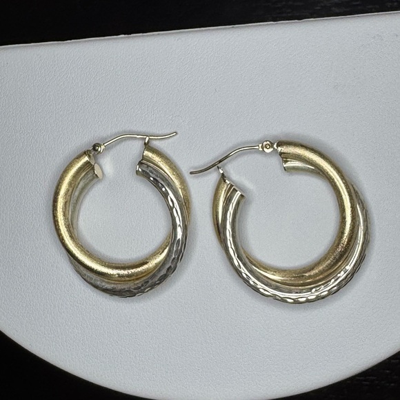 10k Gold and 925 Silver Twisted Hoop Earrings - Picture 7 of 10